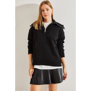 Bianco Lucci Women's Turtleneck Zipper Knitwear Sweater