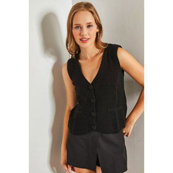 Bianco Lucci Women's Buttons, Patterned Knitwear Vest