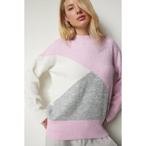 Happiness İstanbul Women's Pink Ecru Color Block High Neck Knitwear Sweater