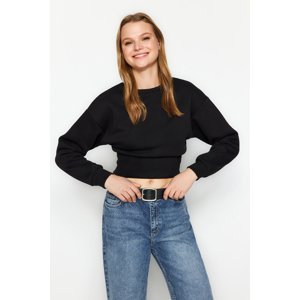 Trendyol Black Basic Regular/Normal Fit Crop Fleece Inside Knitted Sweatshirt