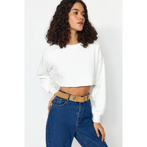 Trendyol Ecru Comfort Fit Crop Thick Crew Neck Knitted Sweatshirt