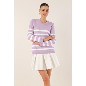 Bigdart 15820 Button Detailed Striped Sweater - Lilac