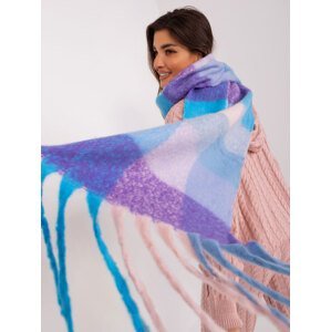 Modrofialový kostkovaný dámský zimní šátek