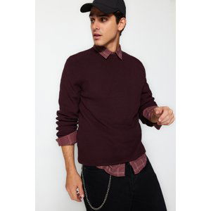 Trendyol Claret Red Men Regular Fit Crew Neck Thessaloniki Knitting Basic Knitwear Sweater.