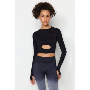 Trendyol Black Seamless/Seamless Crop Thumb Hole and Window/Cut Out Detail Sports Blouse