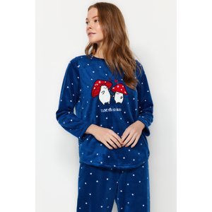 Trendyol Navy Blue Polka Dot Embroidery Detailed Tshirt-Pants Knitted Pajamas Set