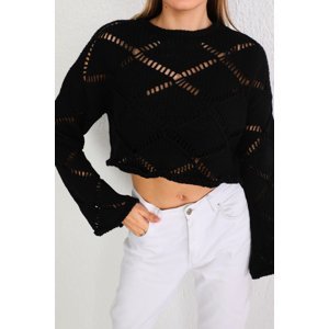 BİKELİFE Women's Black Hole Detail Spanish Sleeve Crop Knitwear Sweater