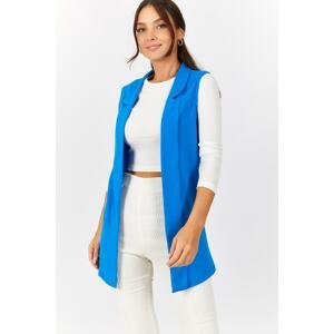 armonika Women's Blue Collar Long Vest