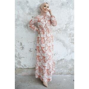 InStyle Fale Viscose Dress With Intricate Leaves - Salmon