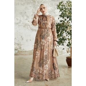 InStyle Serena Floral Pattern Pleated Chiffon Hijab Dress - Earth