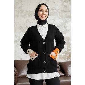 InStyle Knitwear Cardigan with Buttons Pockets And Sleeves - Black