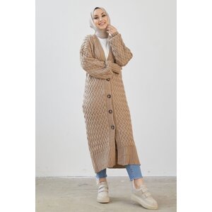 InStyle Arene Long Knitted Knitwear Cardigan with Buttons - Camel