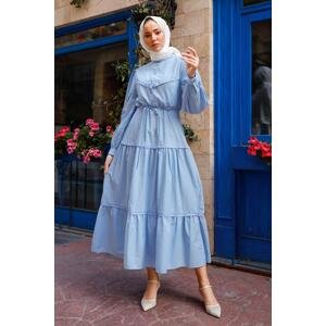 InStyle Guipure Detailed Balloon Sleeve Hijab Dress - Baby Blue