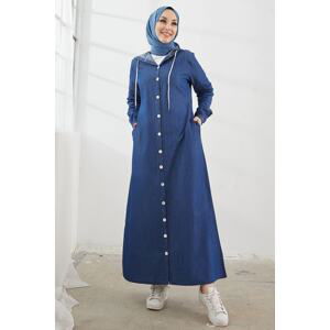 InStyle Meridya Hoodie and Buttoned Jeans Abaya - Dark Blue