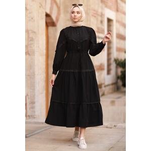 InStyle Guipure Detailed Balloon Sleeve Dress - Black