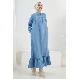 InStyle Mandes Loose Denim Dress with Robe and Frills - Light Blue
