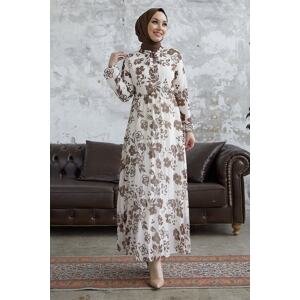 InStyle Marya Belted Collar Chiffon Dress - Brown