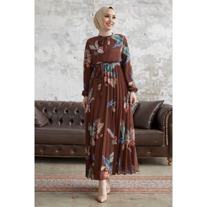 InStyle Ares Feather Pattern Chiffon Dress - Bitter Brown