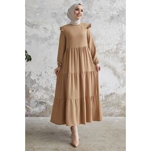 InStyle Neya Loose Dress With Ruffles On The Shoulders - Beige