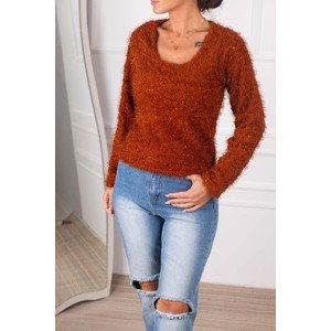 armonika Women's Tobacco Round Collar With Lined Beard Long Sleeve Sweater