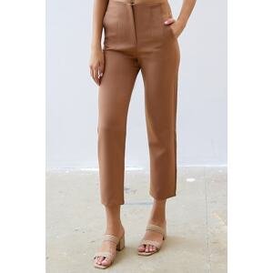 InStyle High Waist Plier Double Fabric Trousers Camel