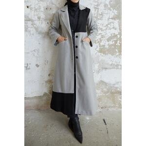 InStyle Ferisa Two Colors Lined Stamp Coat - Gray
