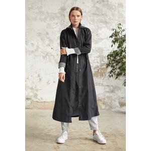 InStyle Stripe Pattern Trench Coat - Black