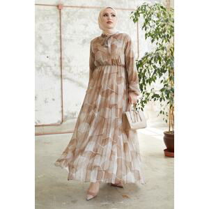 InStyle Layla Patterned Chiffon Dress - Light Brown