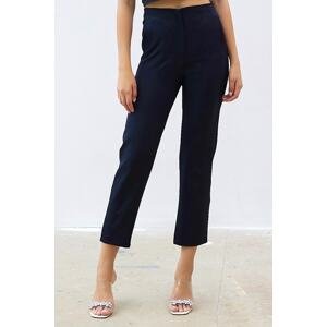 InStyle High Waist Double Fabric Trousers With Pliers - Navy Blue