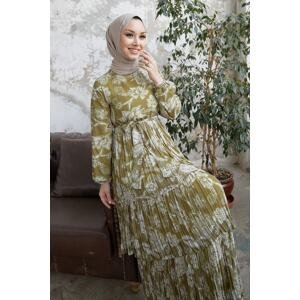 InStyle Layered Pleats Chiffon Hijab Dress - Oil Green for Mother