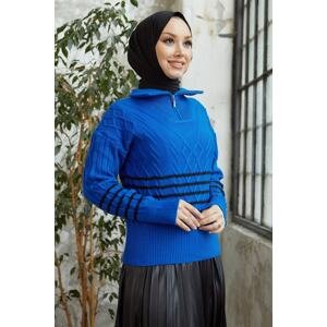 InStyle Sova Neck Zipper Striped Knitwear Sweater - Saks Blue