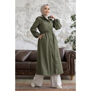 InStyle Balloon Sleeve Pleated Coat - Dark Khaki