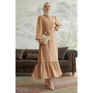 InStyle Meyra Buttoned Aerobatic Dress - Milky Brown