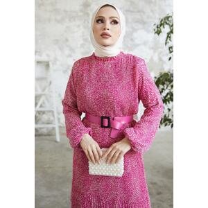 InStyle Melya Crisp Patterned Chiffon Dress - Pink