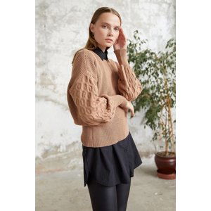 InStyle Noble Balloon Sleeve Knitwear Short Sweater - Camel