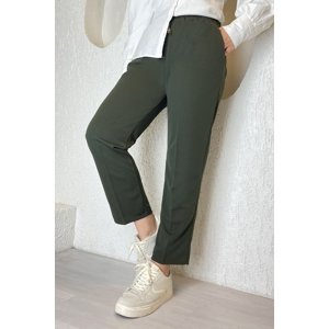 InStyle Lycra Double Fabric Trousers with Elastic Waist - Khaki