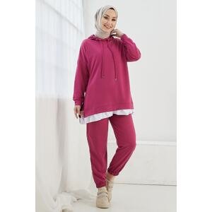 InStyle Losya Two Piece Set with Zipper and Hoodie - Fuchsia