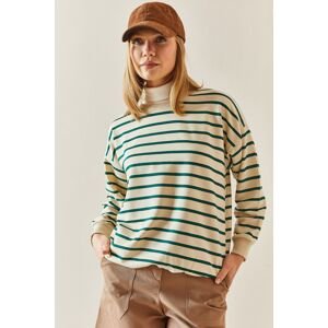 XHAN Green Crew Neck Striped Sweatshirt
