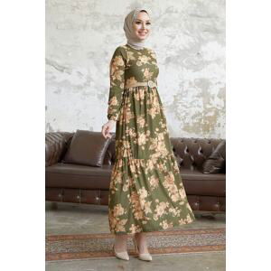 InStyle Elfina Floral Hijab Dress with Straw Belt - Khaki