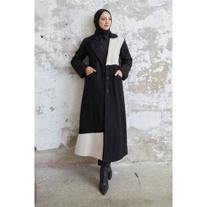 InStyle Ferisa Two Colors Lined Stamp Coat - Black \ Beige
