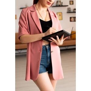 armonika Women's Pink Short Sleeve Two-Button Oversized Jacket