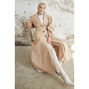 InStyle Diana Balloon Sleeve Belted Cashmere Coat - Beige