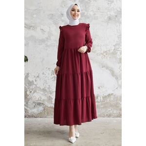 InStyle Neya Loose Dress With Ruffles On The Shoulders - Claret Red