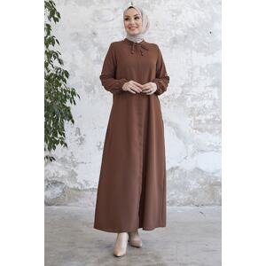 InStyle Abaya with Lace Collar and Hidden Placket - Tan