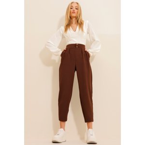 Trend Alaçatı Stili Women's Brown High Waist Carrot Pants