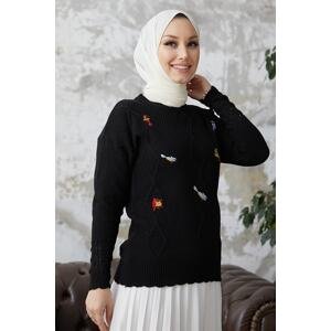 InStyle Minsa Bird Pattern Embroidered Knitwear Sweater - Black