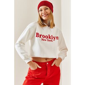 XHAN White Crew Neck Sweatshirt with Text Detail