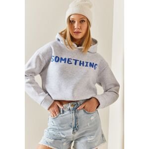 XHAN Gray Hooded & Written Crop Sweatshirt