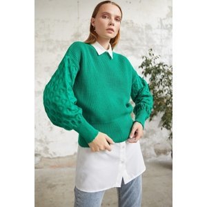 InStyle Noble Balloon Sleeve Knitwear Short Sweater - Green