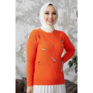 InStyle Minsa Bird Pattern Embroidered Knitwear Sweater - Orange